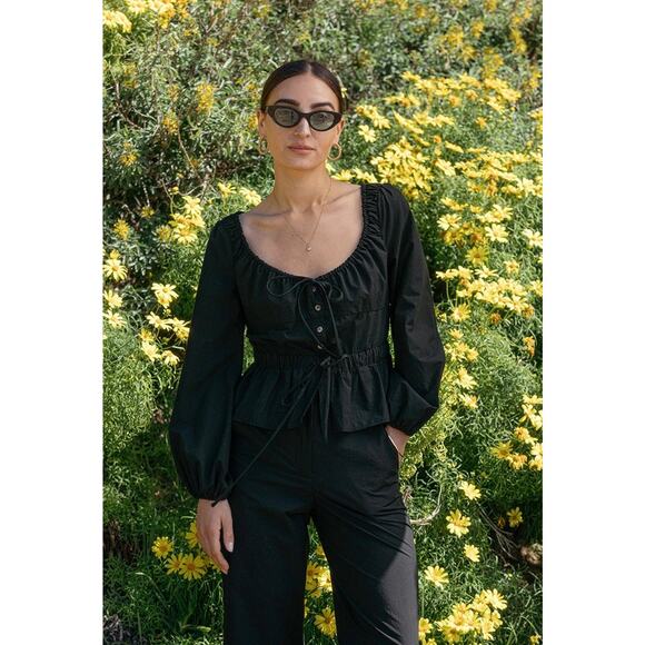 Ciao Lucia Tops - Ciao Lucia Olympia Peasant Peplum Blouse Top  - XS Black